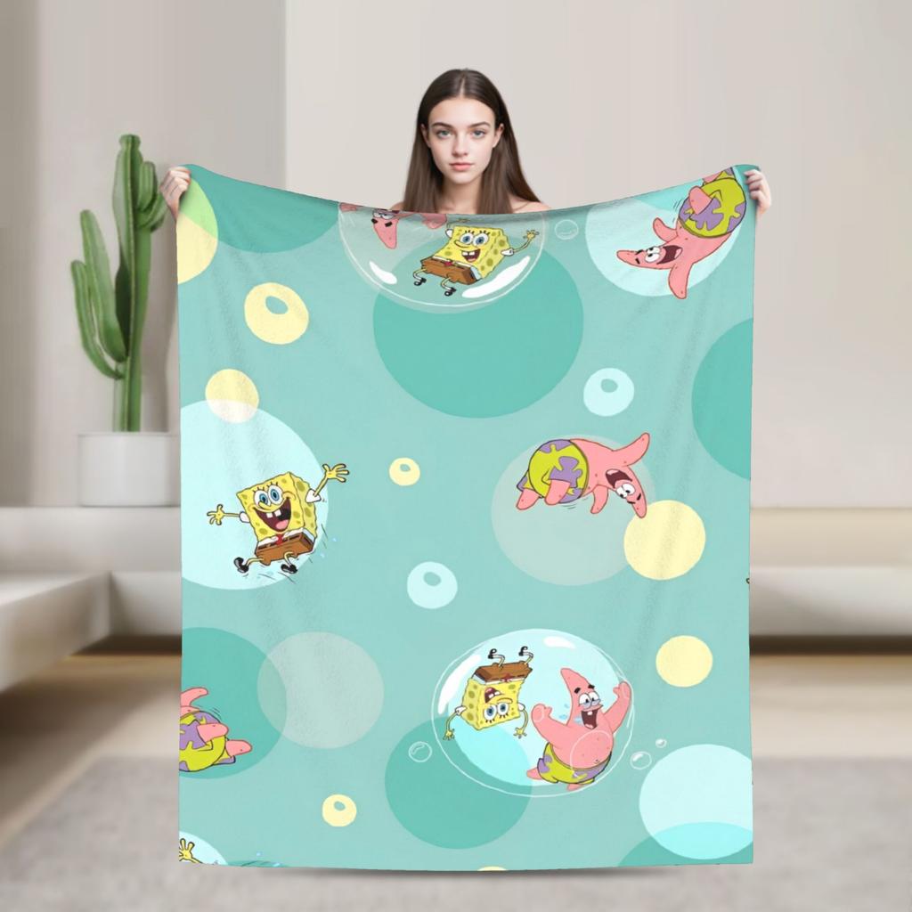 Spongebobed Blanket Flannel Winter Breathable Soft Throw Blankets for Home Travel Bedspread