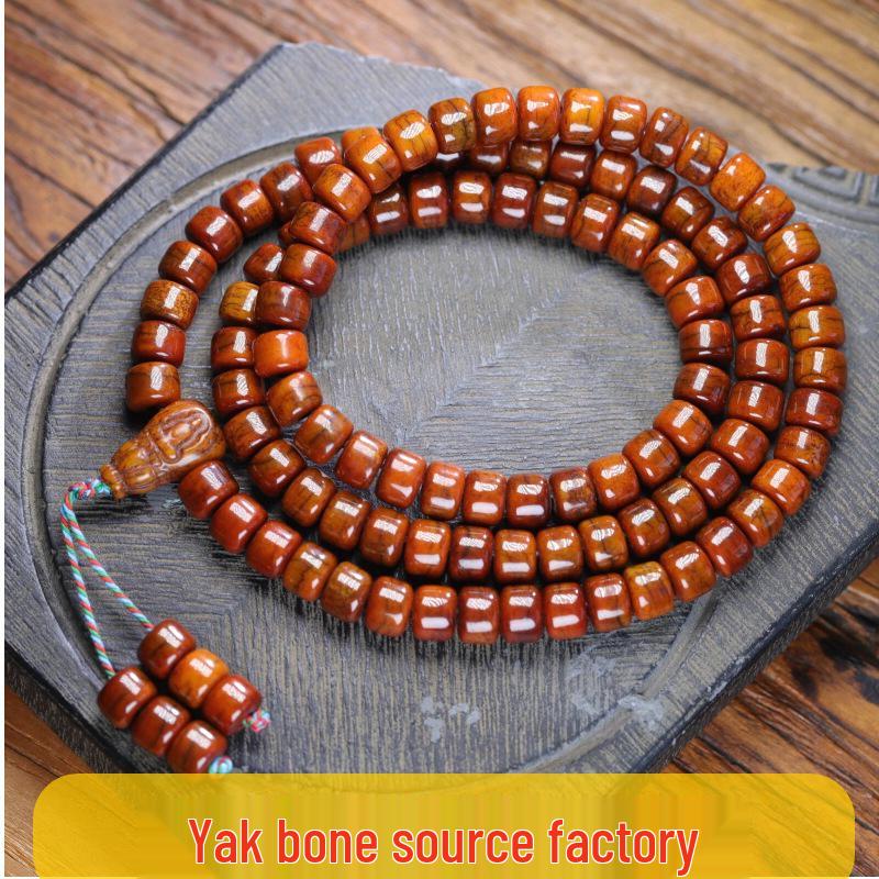 Tibetan Ethnic Weathered Yak Bone 108-Bead Necklace