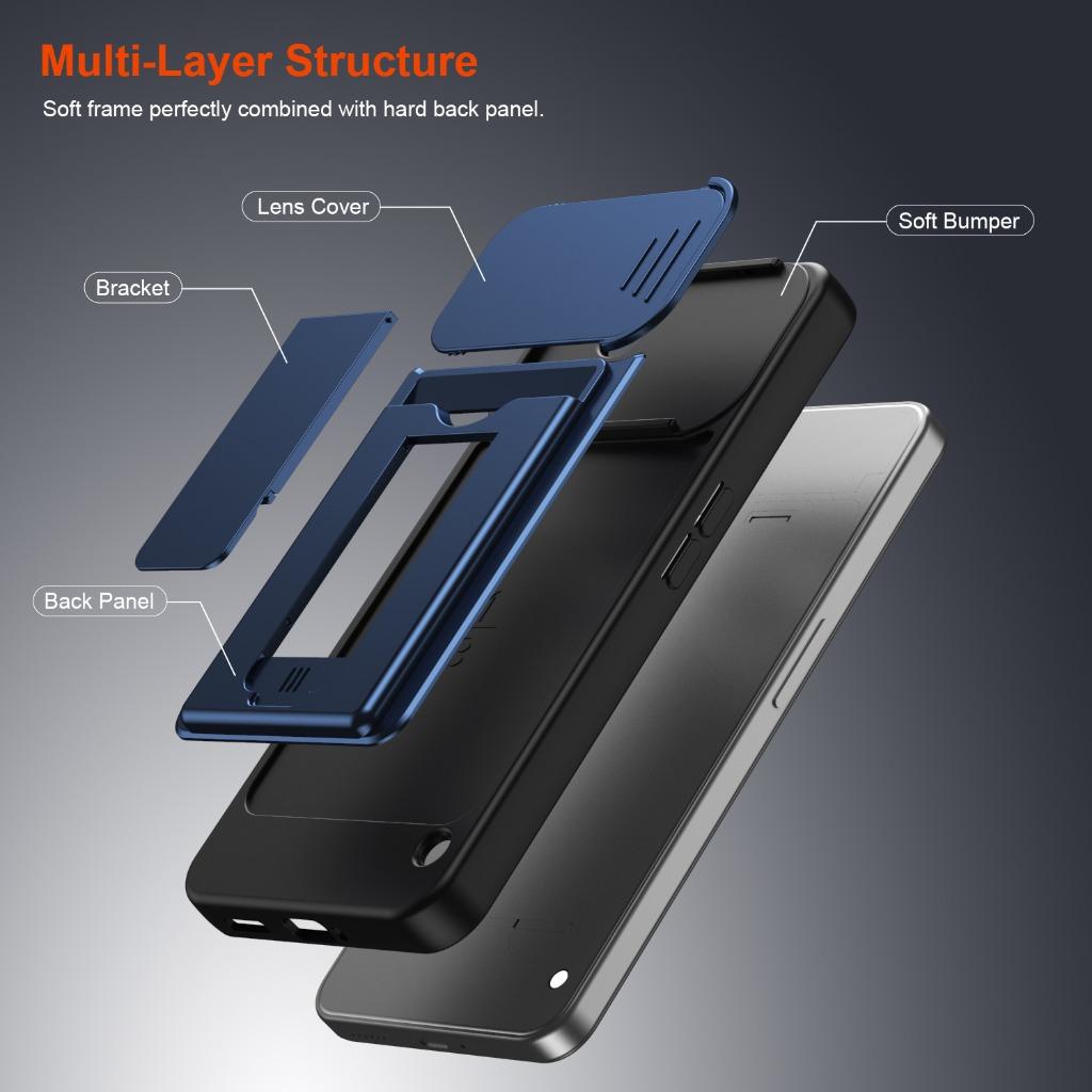 Slide Camera Lens Protector Phone Case W/ Card Slot Holder Invisible Bracket Kickstand For Nothing Phone (4a) Pro (3a) Lite