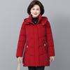 Women's Winter Thickened Down Cotton Parka Hooded Quilted Long Coat with Pockets for Middle-Aged Women