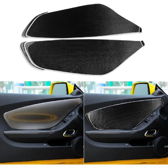 Real Soft Black Carbon Fiber Car Inner Door Handle Bowl Panel Door Bowl Collision Protector Cover Trim Sticker Compatible with Chevrolet Camaro
