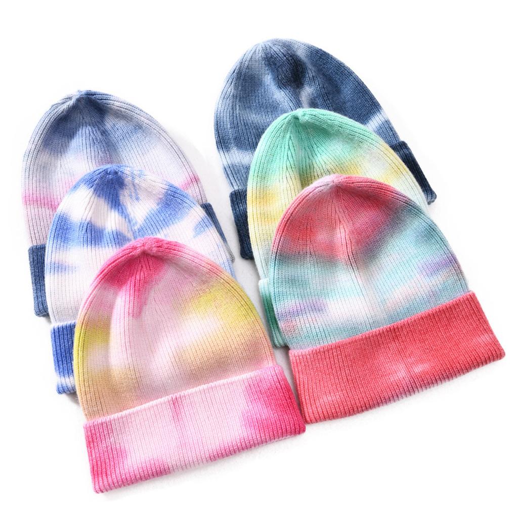 Tie-dye knitted hat rabbit velvet children's soft cute outdoor wool hat warm real raccoon hair ball source