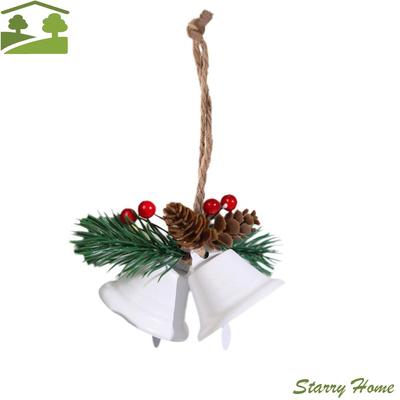 Weihnachtsglockenanhänger aus Eisen Doppelhorn Mehrfarbig Weihnachts-Hängeglocken Handgefertigt Beerenblätter Weihnachtsbaum-Anhänger DIY