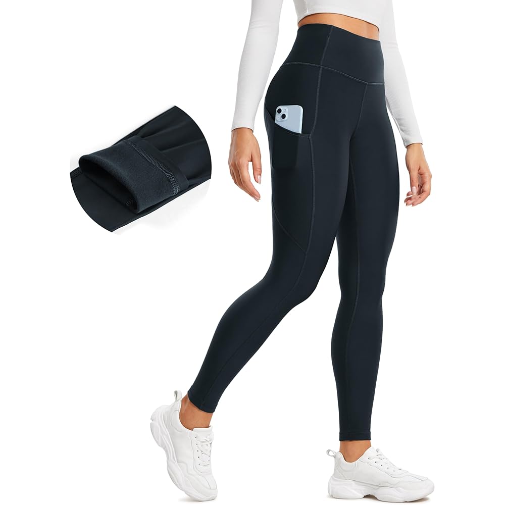 

CRZ YOGA Women s Winter Fleece-Lined Yoga Leggings, High-Waisted, Sweat-Wicking, Quick-Drying, Cold Protection, 28-Inch Inseam, Dark Navy, Size XS