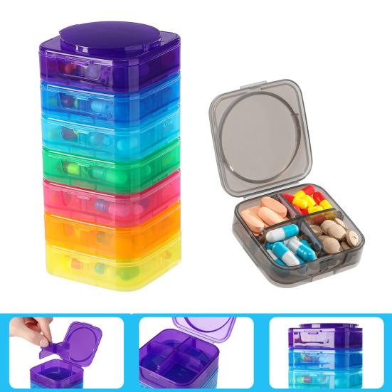 7PCS Pill Box Organizer Small Compact Modular Design Detachable High-visibility Color Container for Medication And Supplements
