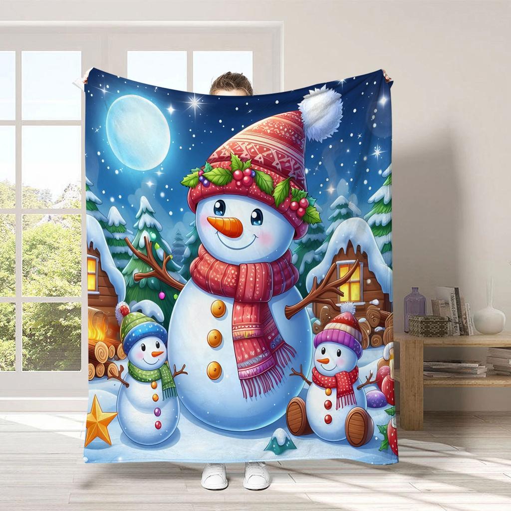 Festive Spotlight Santa Reindeer Custom Print Blanket Lantern Moon Personalized Blanket for Bedroom Sofa Christmas Home Gift
