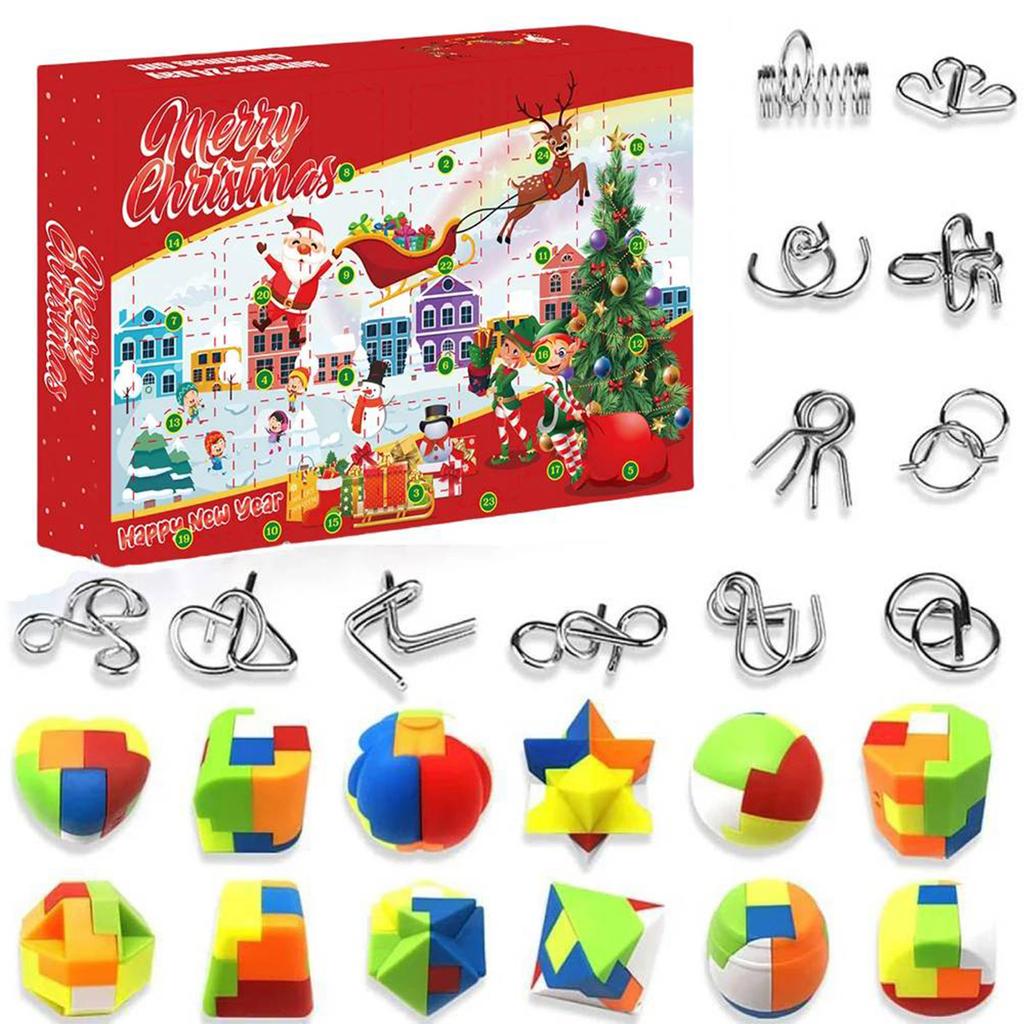 24-dagars Kluring Adventskalender 24 Utmanande Pussel 3D Logikspel för Tonåringar Vuxna Jul Nedräkningskalender