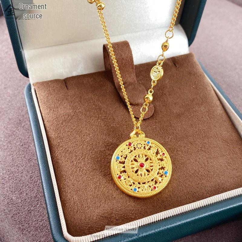 Gold Sand Abacus Vajra Compass Necklace with Eight Treasures - Chinese Style Women's Clavicle Chain