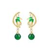 Squisiti Orecchini in Argento 925 con Foglia di Bambù Verde e Calcedonio: Stile Cinese Antico