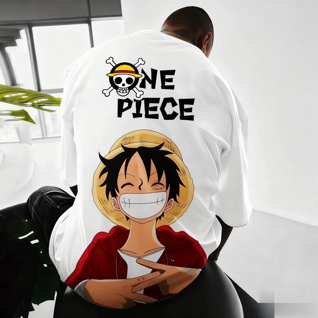 Bandai One Piece Luffy Print Shortsleeved Loose Mens and Womens Summer Commuting Breathable Sports Cotton Tshirt 2026