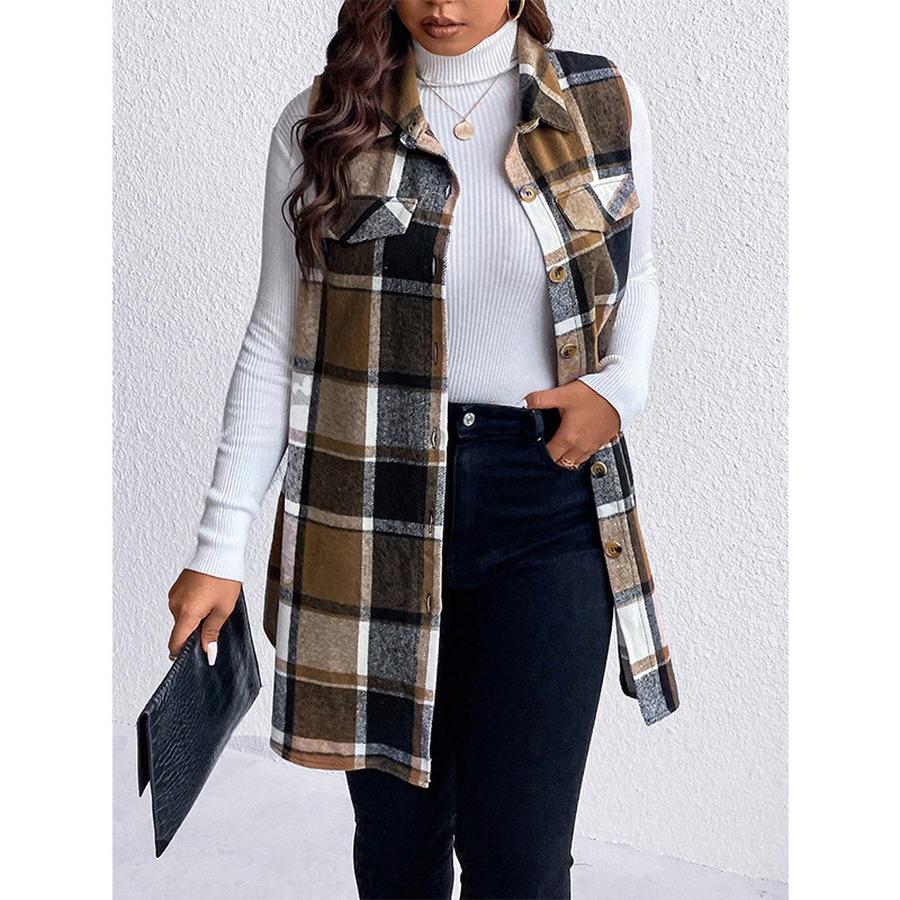 Plaid Sleeveless Vest Women's Autumn Winter Oversized Wool Coat Fashion Ins Style