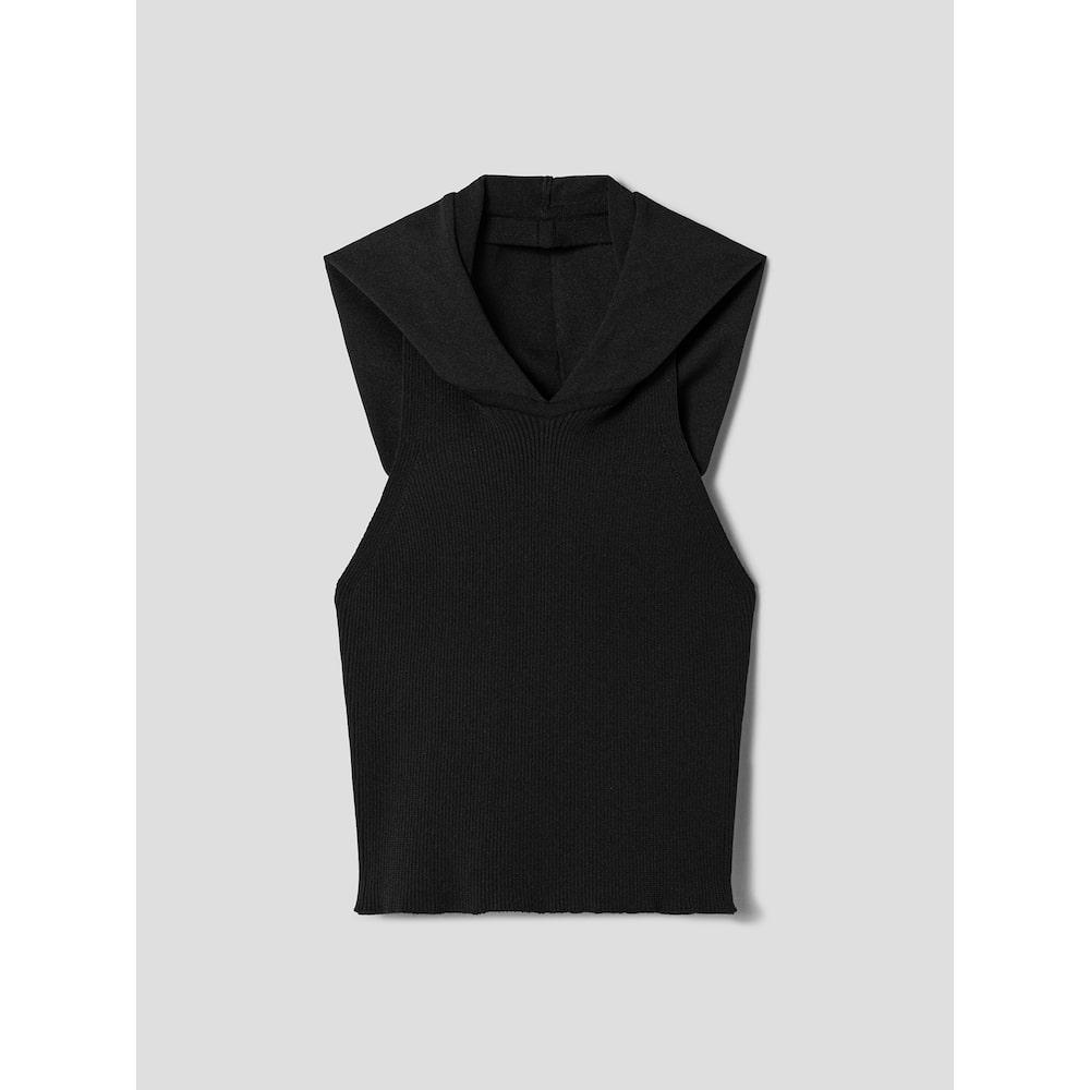 Saendeusaundeu Women Sleeveless Hooded Knit Black