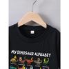 European Sizes Boys' Summer Short Sleeve "My Dinosaur Alphabet" Print T-Shirt, Perfect for Outdoor Activities, Casual Wear, Fun Design
