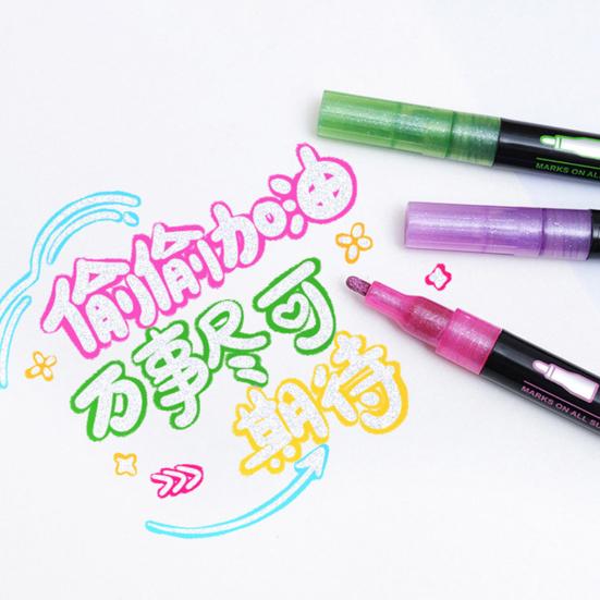 Dual-Tip Metallic Outline Pens Fluorescent Marker with Colorful Borders Smooth Tip Highlighters for Cards Crafts & Notes