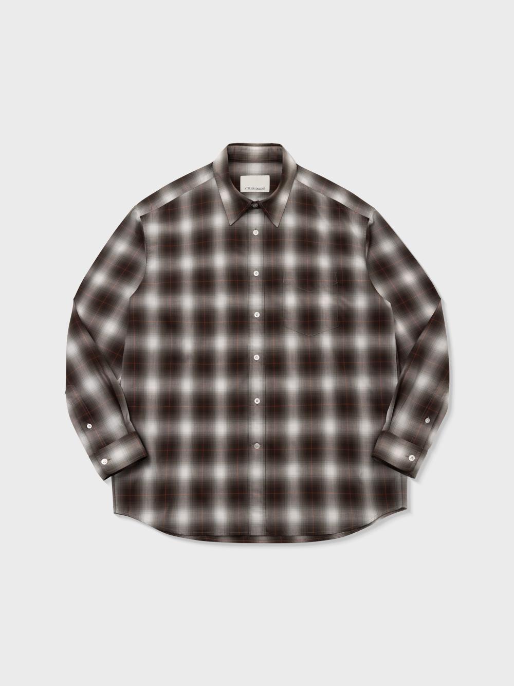 Atelier Deldio Plain Ombre Check Comfort Shirt (Brown) S