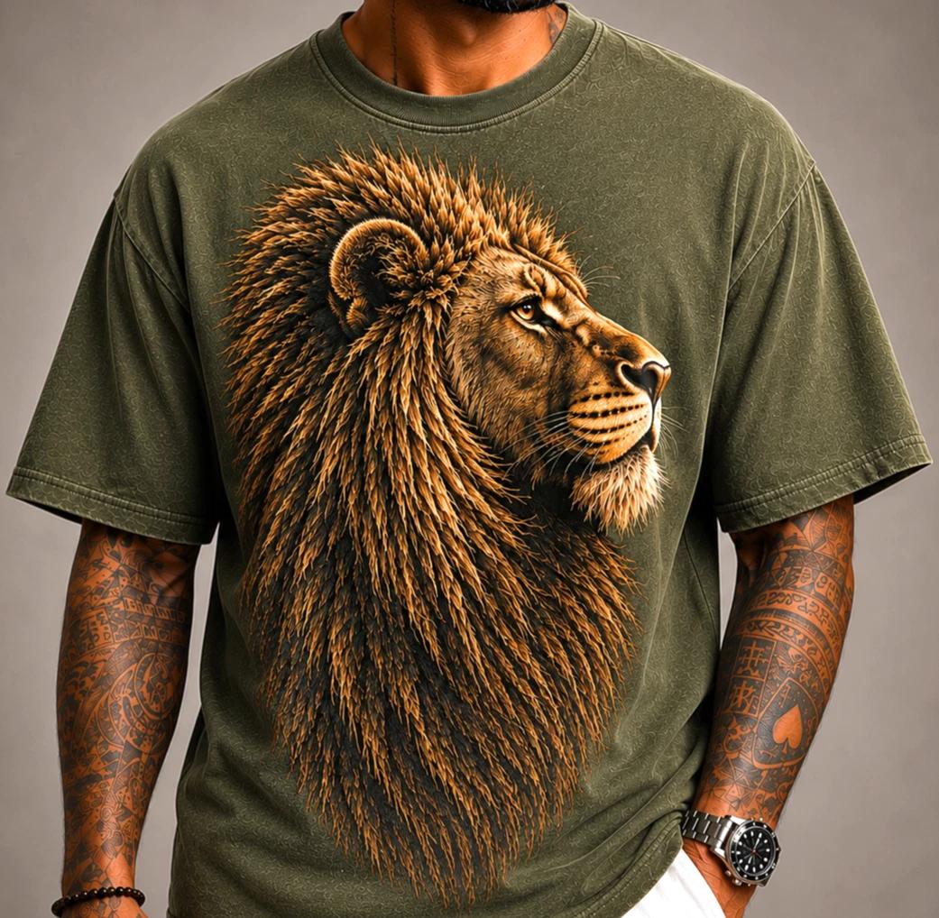 Lion Head Tee Mens Black Gold Graphic Animal Streetwear Shirt 3XL