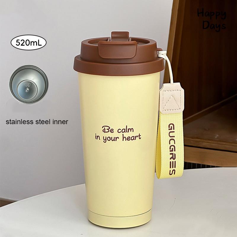 

Luxury Thermal Coffee Cups Ceramic Tumbler Portable Water Bottle With Straw Stainless Steel Tea Thermos Bottle Women Men Gift 520ml