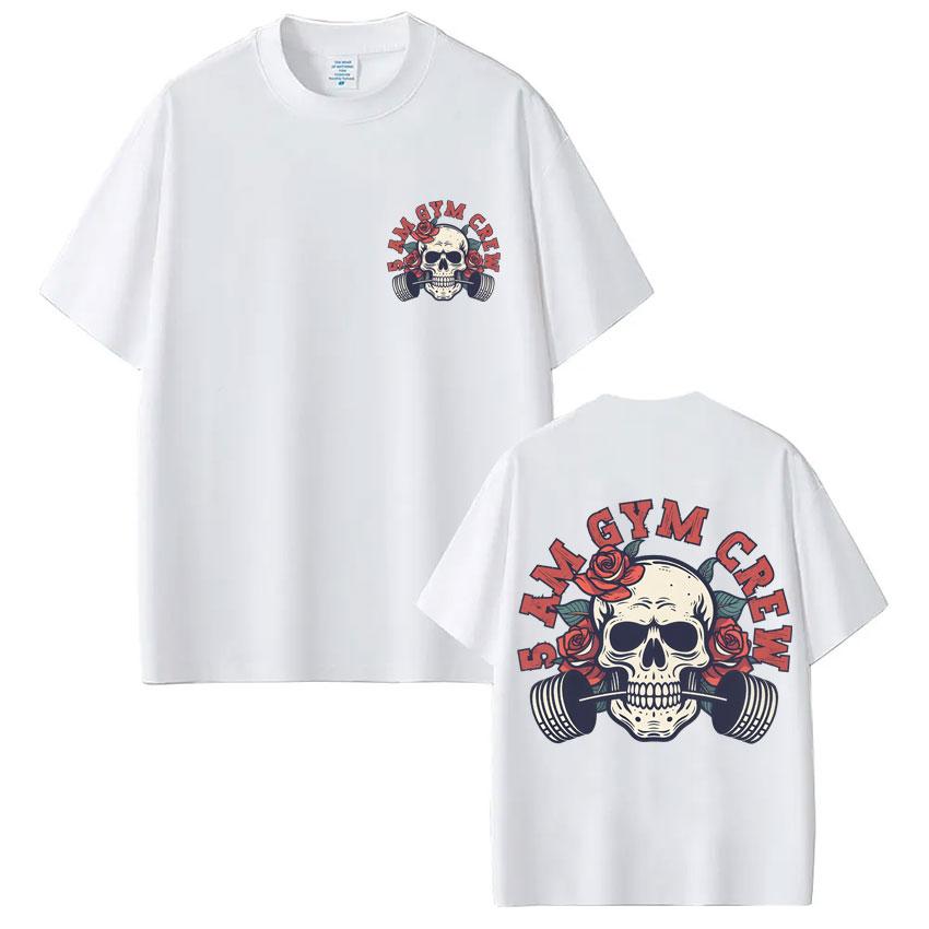 5 Am Gym Crew Skeleton Graphic T Shirt Unisex Women Fashion Aesthetic Gothic Tshirt Oversized Cotton Casual Tshirts Streetwear