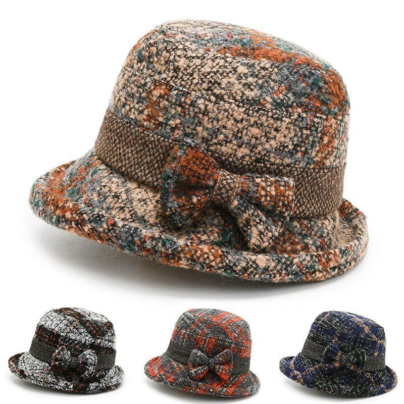 In the Elderly Lady Hat Autumn and Winter Mother Old Lady Woolen Grandmother Old Man Warm Bucket Hat Cotton Hat