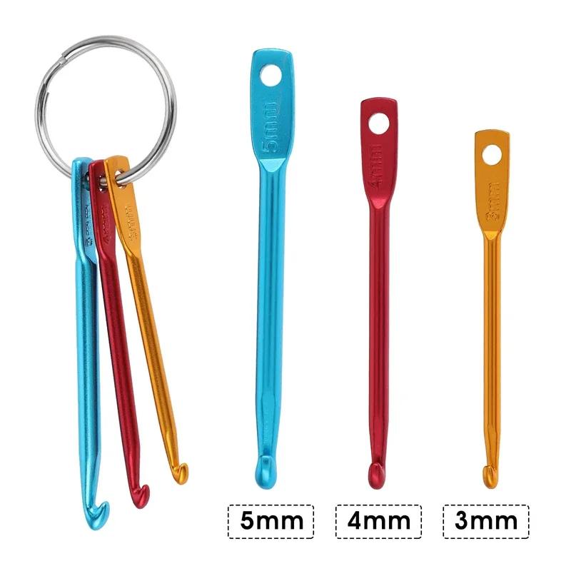 3pcs Crochet Hook Keychain 3/4/5mm Portable Crochet Keychains Kit DIY Crafts Knitting Needle Tools Single Head Sweater Needle