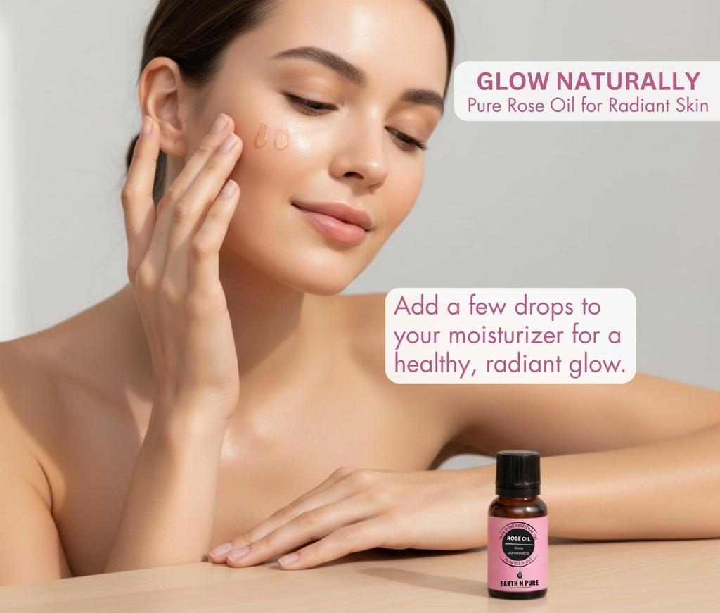 Earth N Pure Rose (Gulab Oil) Essential Oil Natural and Therapeutic Grade with Glass Dropper 15 Ml