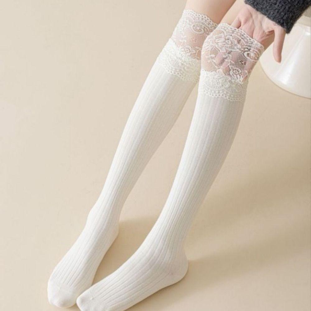 Breathable Girl's Stacked Socks Solid Color Knee High Socks Trendy Knitted Stockings  Lolita Style