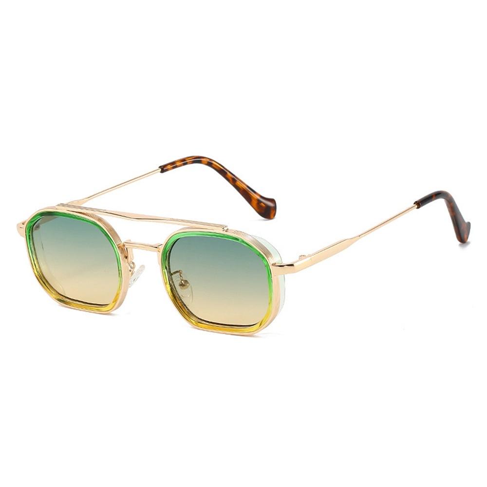 New European and American fashion retro double beam polygonal sunglasses ins Internet celebrity personality driving sunglasses