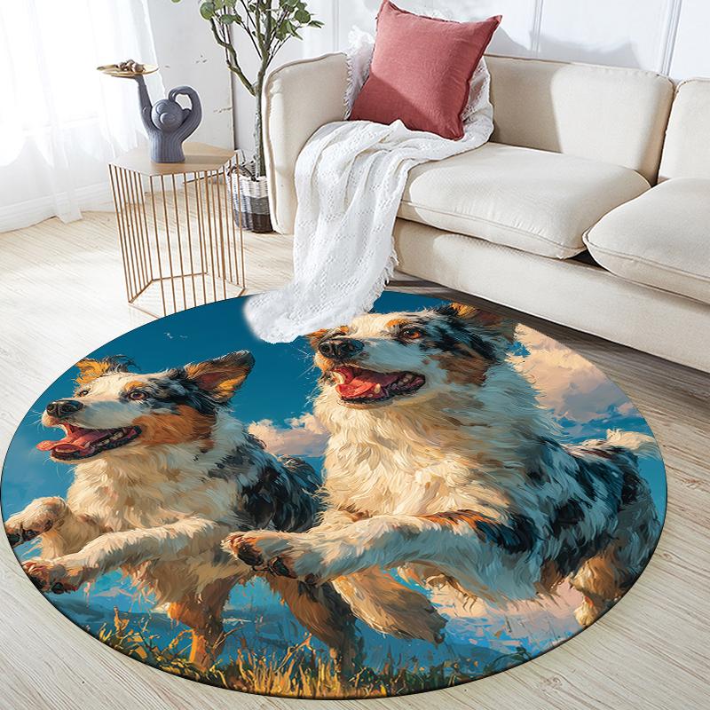 

Two Australian Shepherds pattern round rug,Carpet Rug for Living Room Bedroom Playroom ,Non-slip Floor Mat,Holiday Gifts and Birthday Gifts. 80cmx80cm