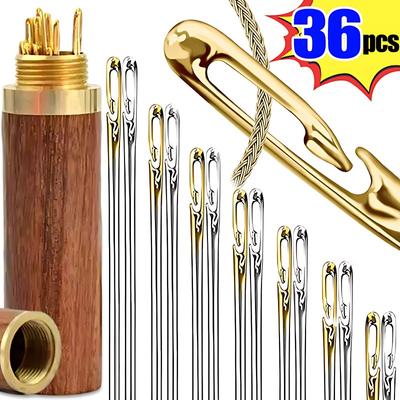 12/24/36Pcs Blind Needles Stainless Steel Self Threading Needle Set DIY Embroidery Elderly Hand Stitching Threader Sewing Tools