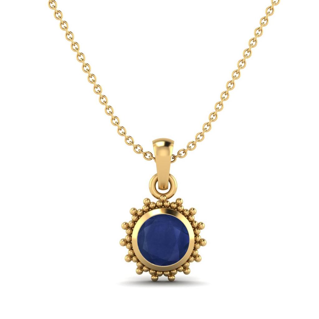 Blue Sapphire Round Solitaire Pendant - 925 Sterling Silver