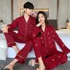 Red Wedding Couple Pajamas Wedding Suit Spring and Autumn Satin Butterfly Fungus Edge Women's Natal Year Loungewear Men