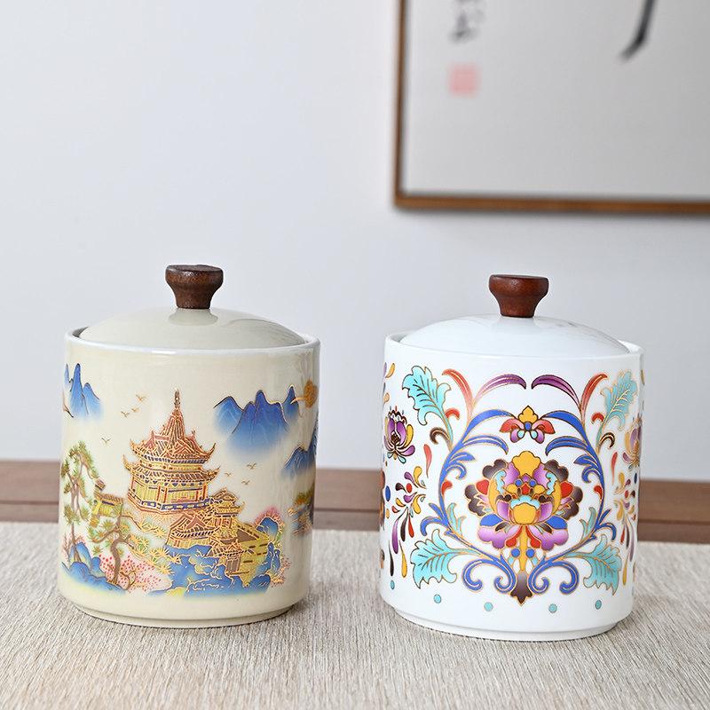 Vintage Ceramic Candy and Snack Jar Chinese-style Sealed Tea Canister Household Portable Storage Jar for Nuts and Coffee Beans