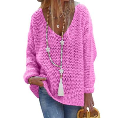 Women's  Sweaters Commuting Solid Color Knitted Sweater V-Neck Long Sleeved Top Loose Fit Pullover Sweater