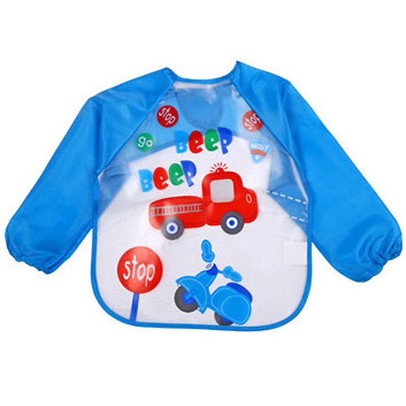 0-3 Years Baby Waterproof Anti-dirty Bib Long Sleeve Art Painting Apron Strap Smock Soft Feeding Bib Cartoon Kindergarten Gown