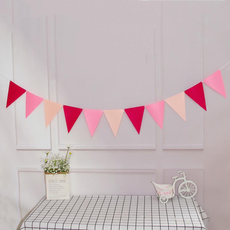 Forest Style Felt Triangle Party Flags In Brown, Blue, and Green