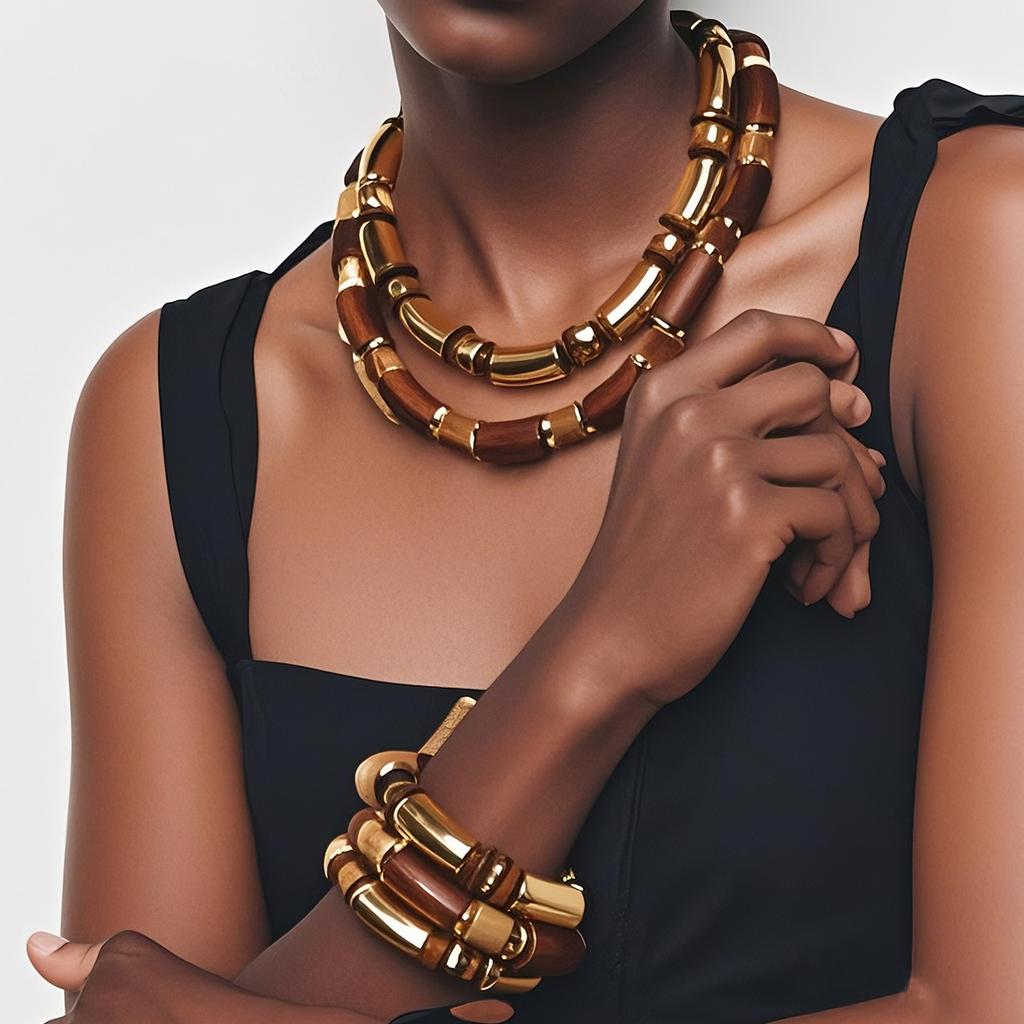 2025 Nové ZAA Dřevěné Korálkové Spojované Náramky Náhrdelníky Zirkonové Sady pro Ženy Vintage Etnický Styl Doplňky na Krk