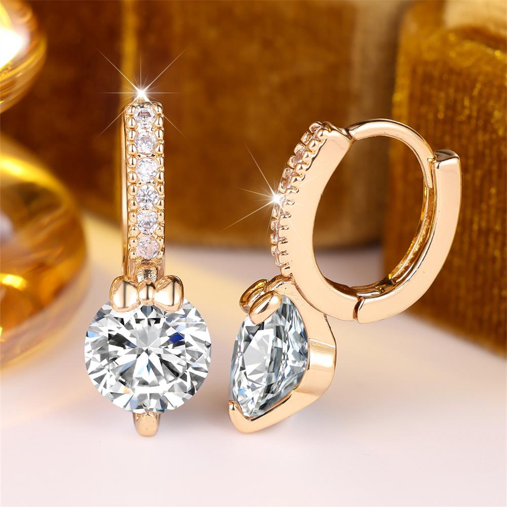 White Zircon Round Stone Cute Metal Bowknot Small Hoop Earrings For Women Gold Color Ear Buckle Wedding Jewelry Versatile Gifts