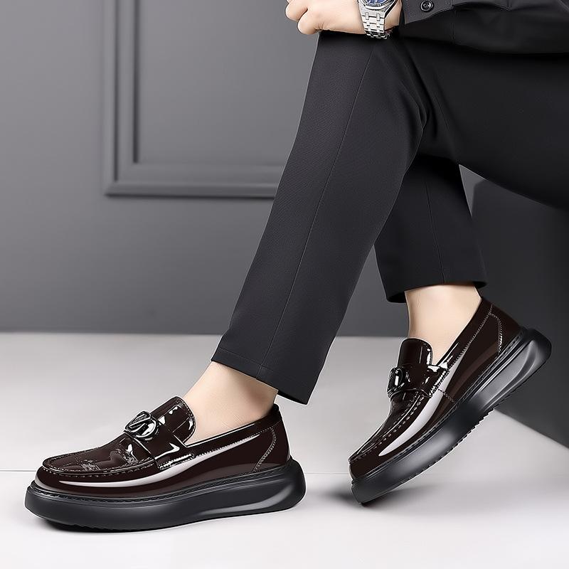 British Style Business Leather Luxury Shoes Men New Fashion Retro Casual Bright Men's Shoes Low Top Platform Korean Loafers Men
