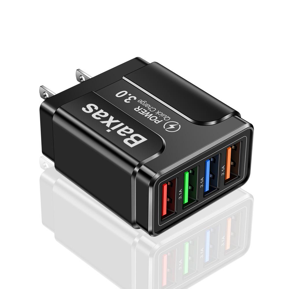 Colorful 4-USB 3A Travel Charger for Phone & Tablet: Multi-Standard (EU/US/UK)