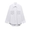 Summer New Product Women's Clothes Lapel Long Sleeves Asymmetric Hem Rivet Ornament Poplin Loose Shirt 2298078