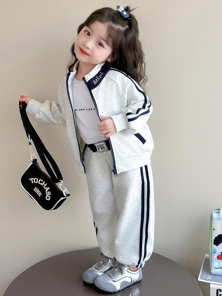 Mädchen Frühling und Herbst 2025 Mode Zip-Up Sportbekleidung Set - Zweiteilig für kleine Mädchen
