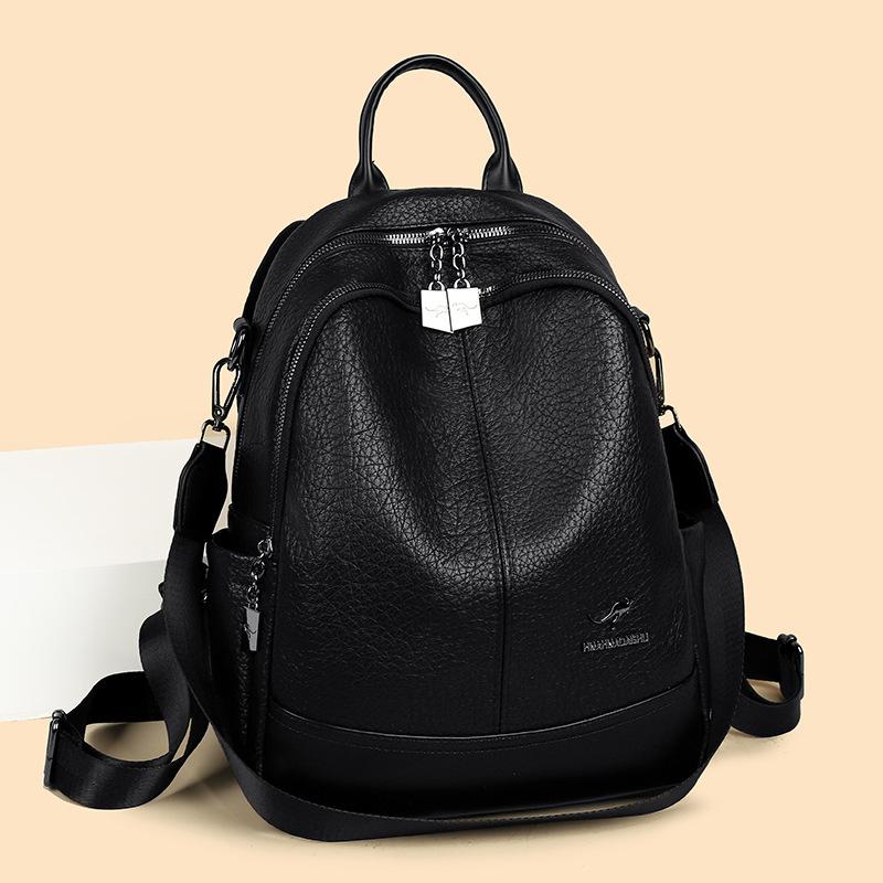 Simple backpack women's spring new casual versatile backpack multi-compartment large-capacity leather bag