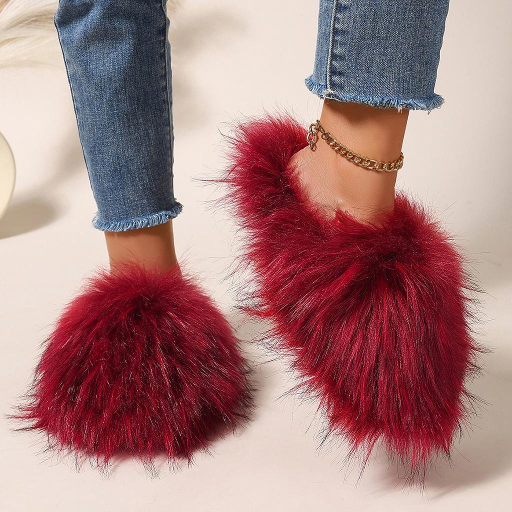 Fashion Fashion Warm Slippers Luxury Slippers Women Open Toe Raccoon Fur Slides Woman Shoes Women Flat Half Slippers Comfortable Shoes