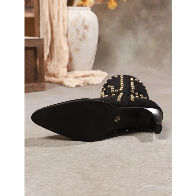 Women's Plus Size New Autumn Nubuck Rivet Stiletto Mid-Calf Martin Boots