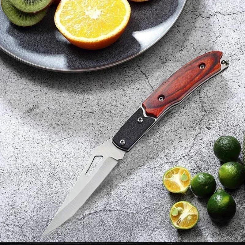 Stainless Steel Pocket Folding Knife Outdoor Fruit Knife with Non Slip Handle Portable Multifunctional Small Camping Knife