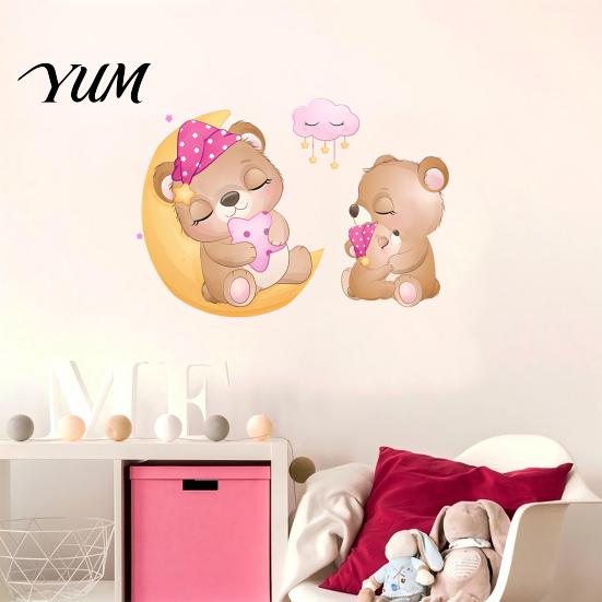 Versatile Wall Decor for Home Office Cute Bear Stickers Kids Room, PVC Waterproof Cartoon Animal Self Adhesive Bedroom Decals, Removable Art
