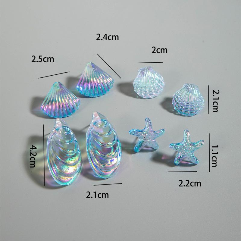 Fresh and sweet beach wind starfish shell earrings, acrylic vacation wind conch pendant earrings