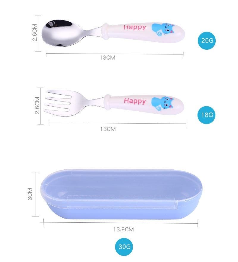 2ks/sada Roztomilá dětská krmící lžička + vidlička Vysoká kvalita 304Nerezová ocel Dětská kreslená lžička Příbor