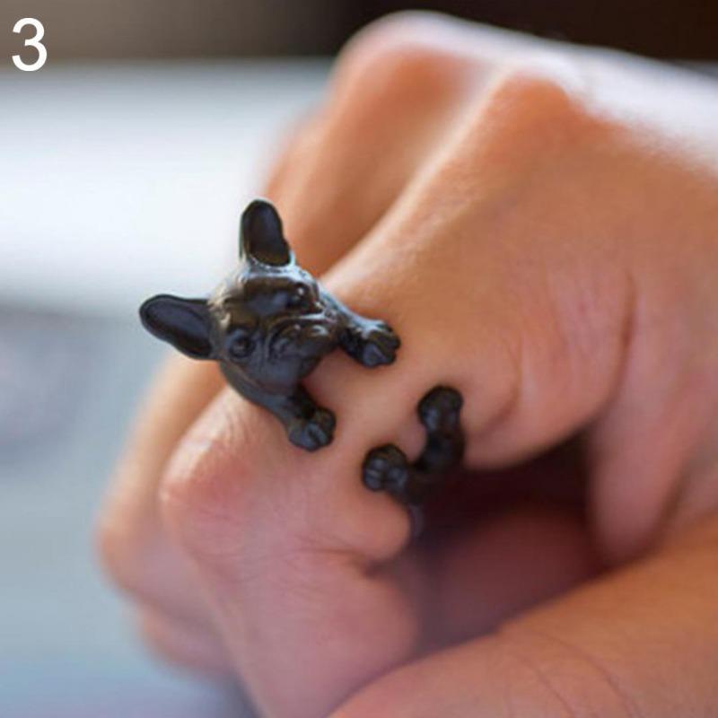 Nastavitelný retro prsten s otvory pro buldoka Unisex šperky se zvířaty Pit Bull Dog Punk