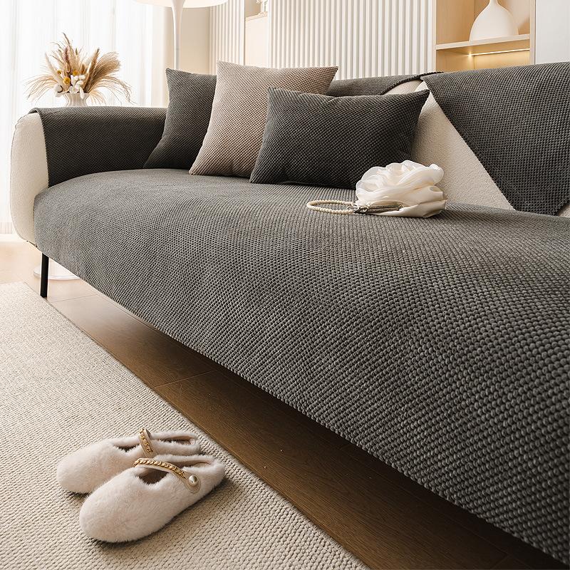 Moderne ribfluwelen bankhoes Antislip Crème Serie Bankhoezen Herfst Winter Verdikking Bankhoes Effen Kleur Geweven Bankkussen